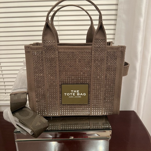 NEW! Marc Jacobs The Crystal Canvas Crossbody Tote bag. SLATE GREEN CRYSTAL - Picture 4 of 6